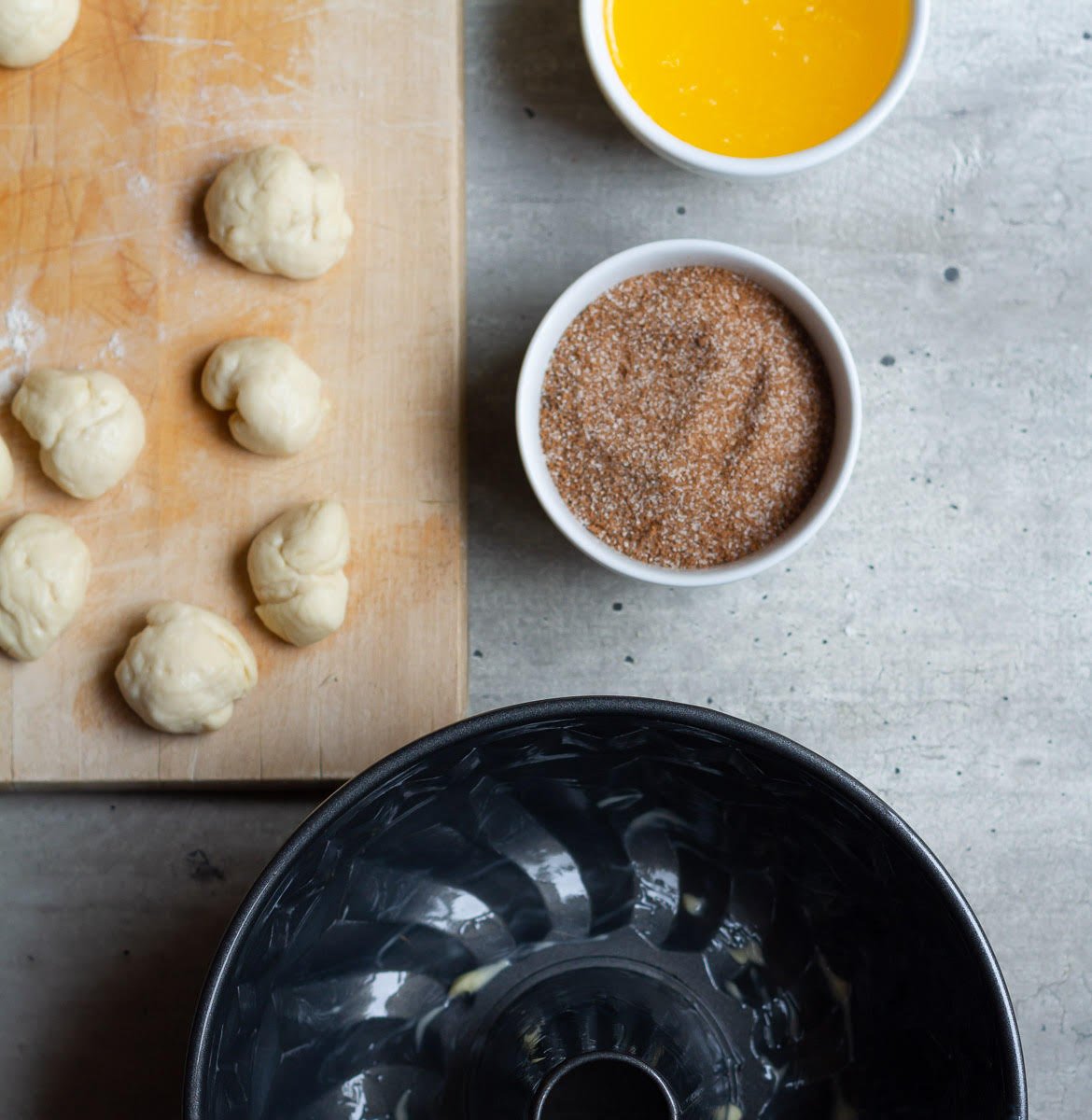 Dip in melted butter and brown sugar and cinnamon mixture