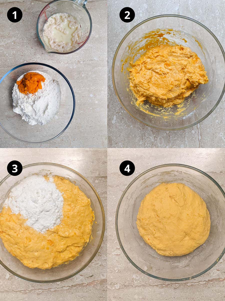 Steps for making pumpkin dough 