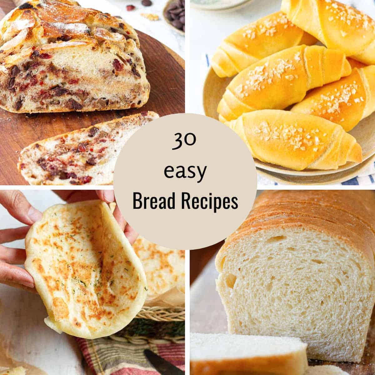 A collage of 4 bread recipes.