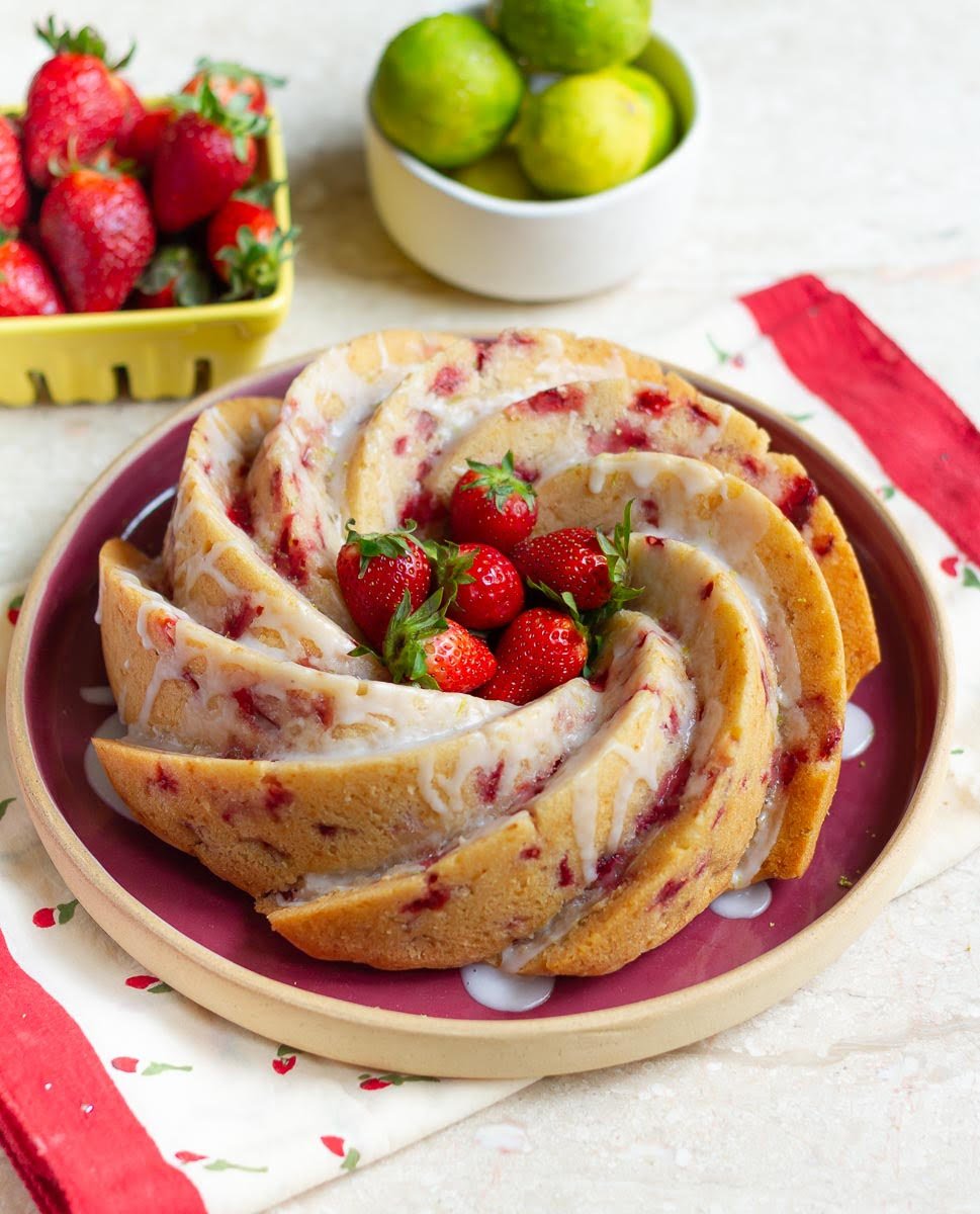 Strawberry Lemon Bundt Cake with lemon glaze