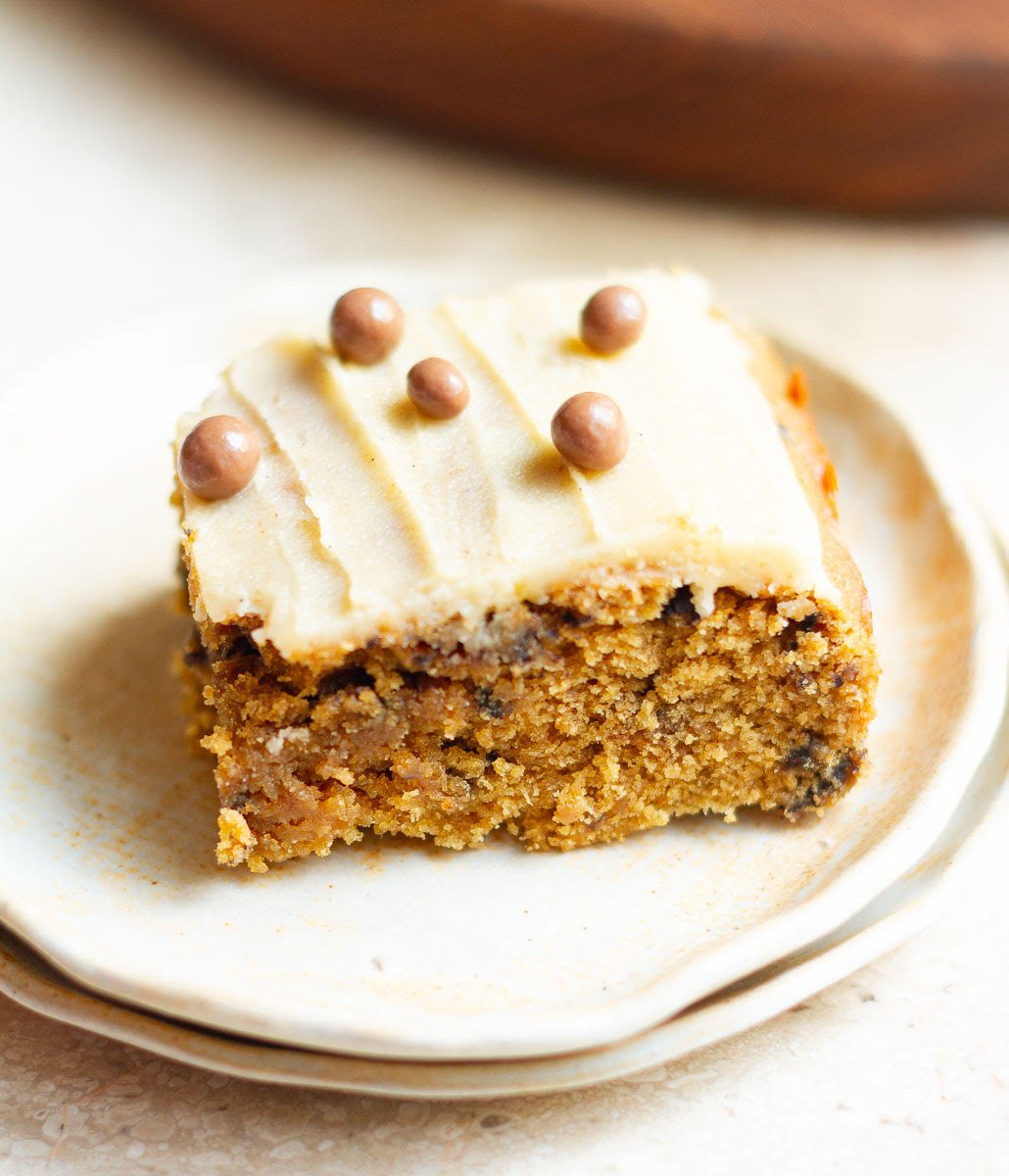 One slice of Banana Blondies with Brown Butter Icing