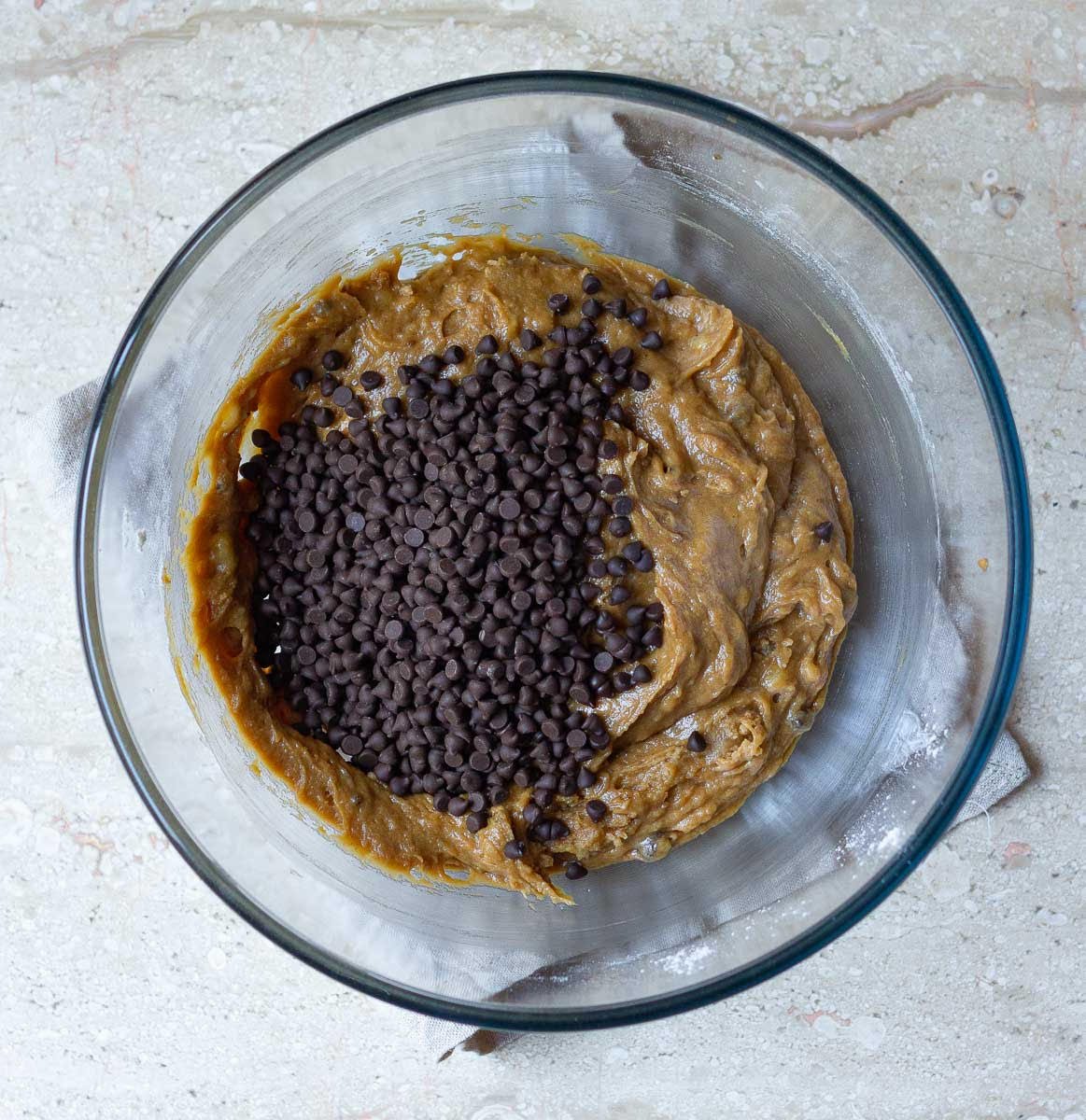 Chocolate chips added into the batter