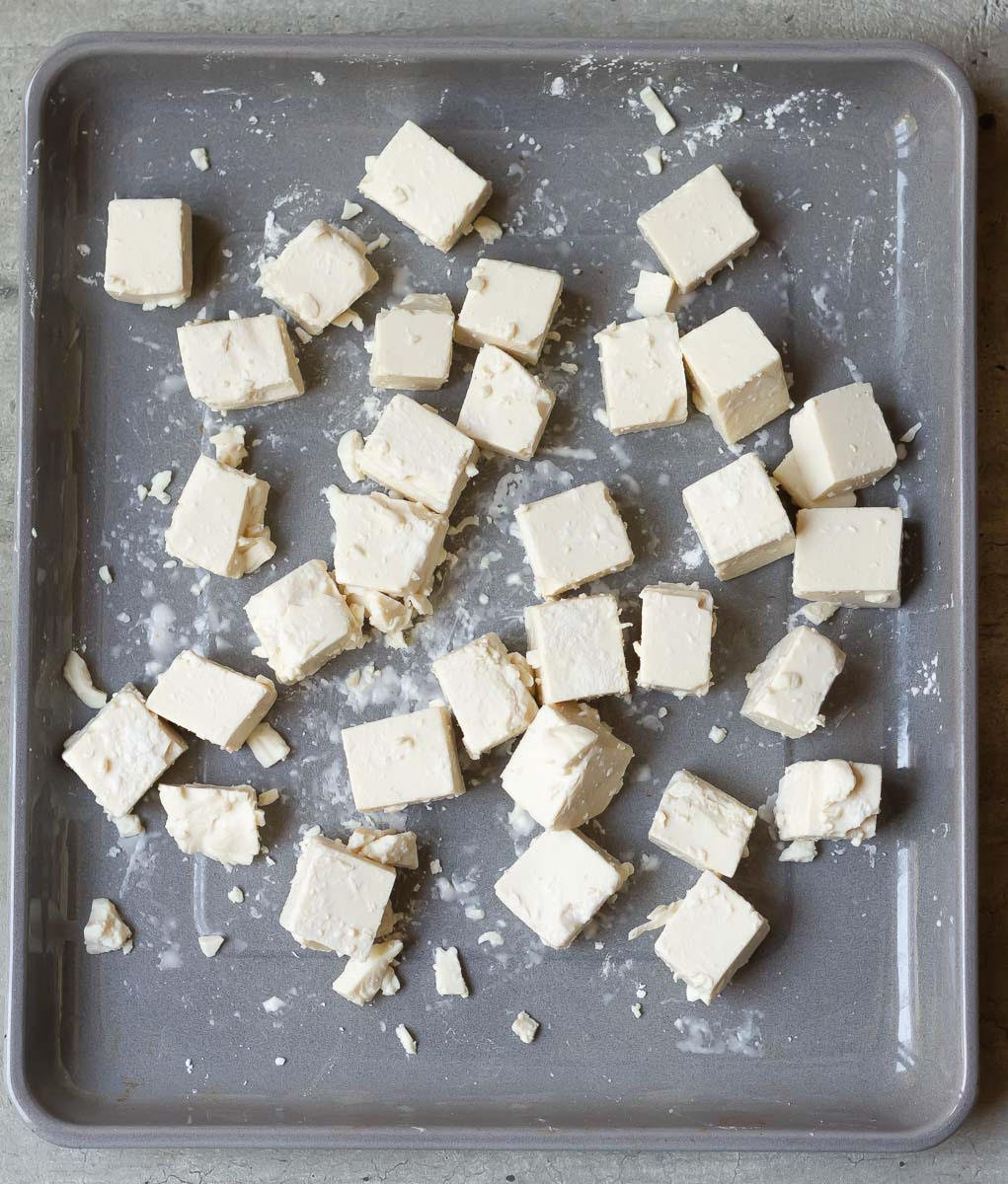 Tofu cubes tossed with cornstarch