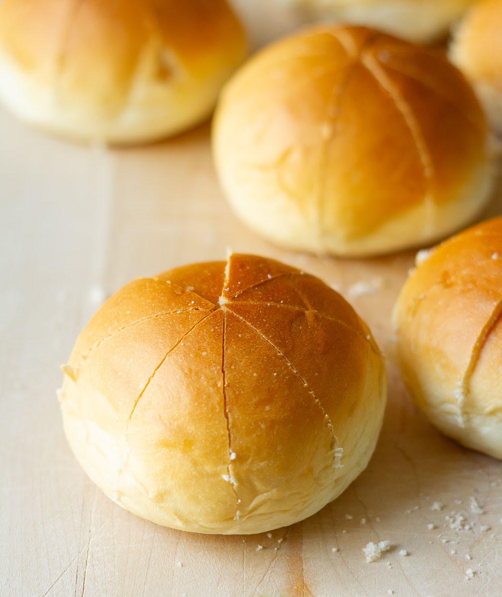 Bread roll cut into 8 wedges