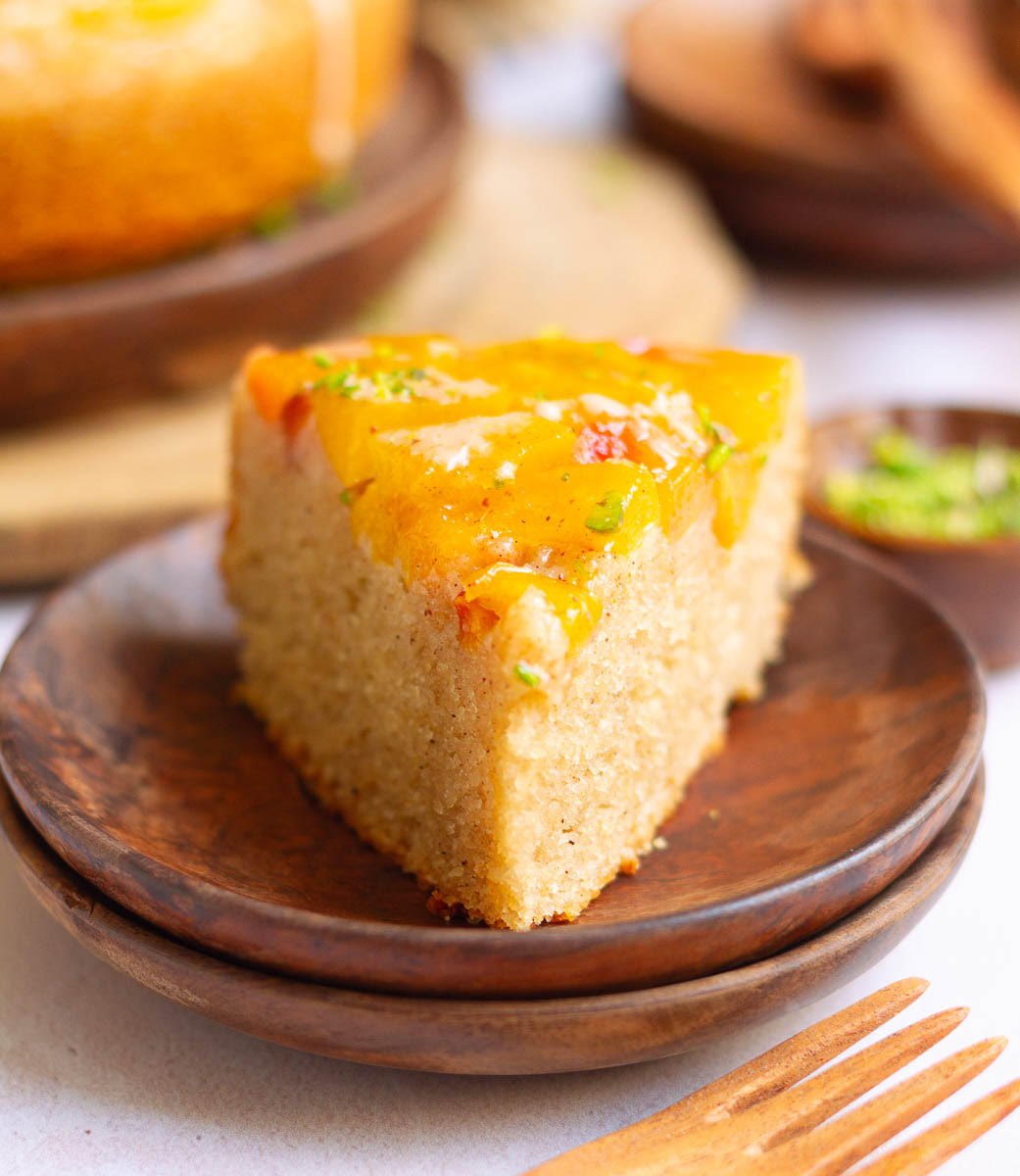 Slice of Peach Cobbler Cake