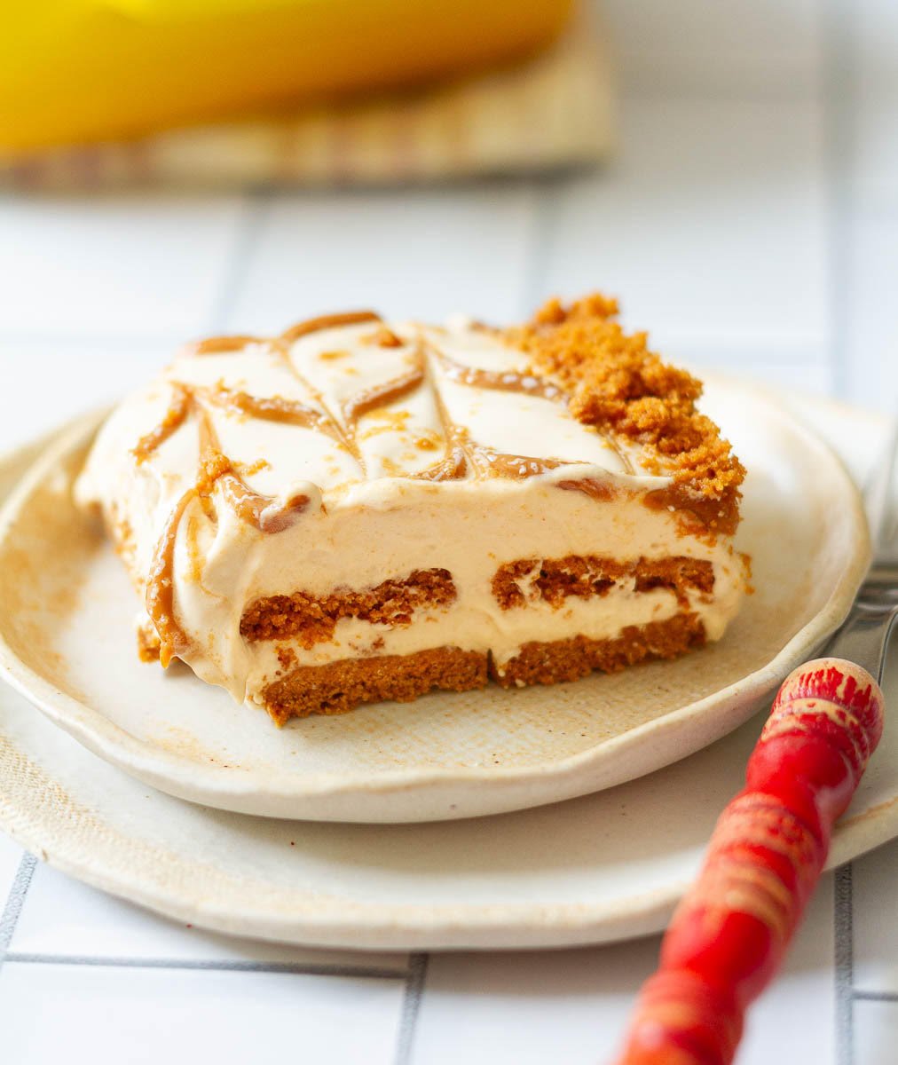 A slice of  Biscoff Icebox Cake 