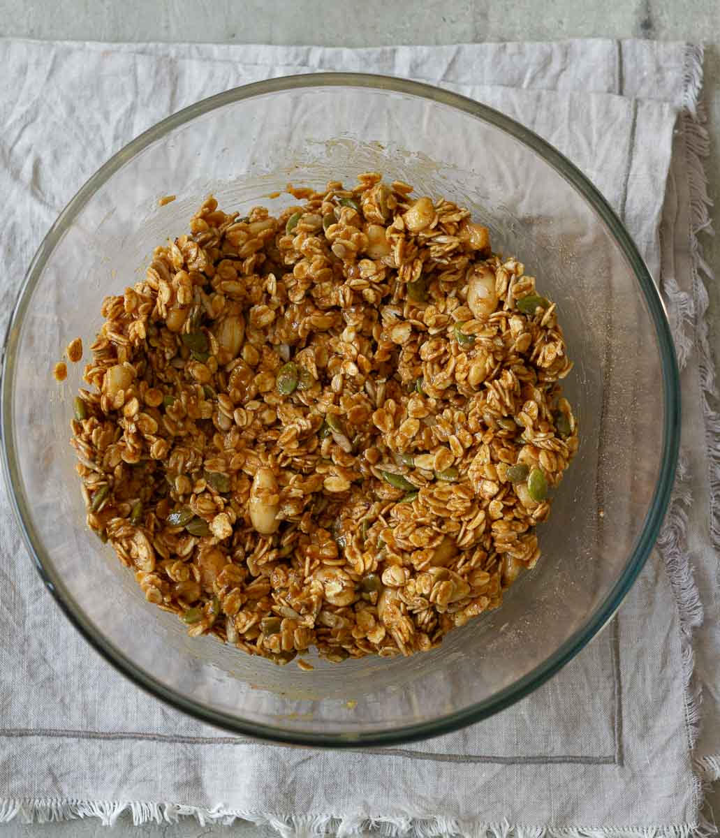 Granola mixture in a bowl