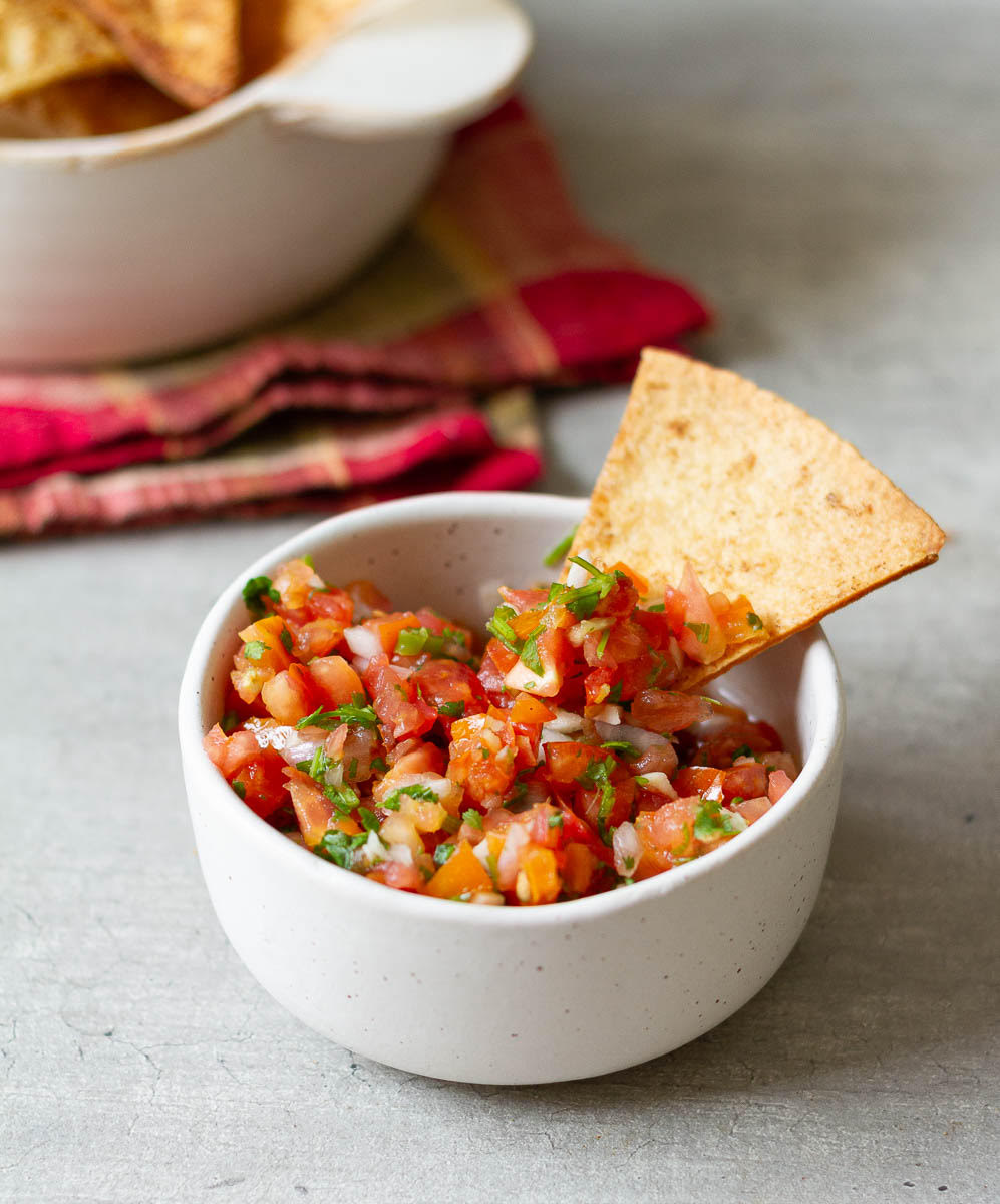 air fried tortilla chips with tomato salsa