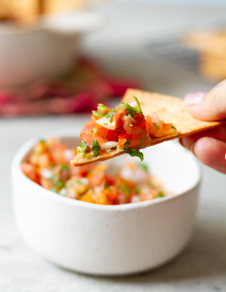 air fried tortilla chips with tomato salsa