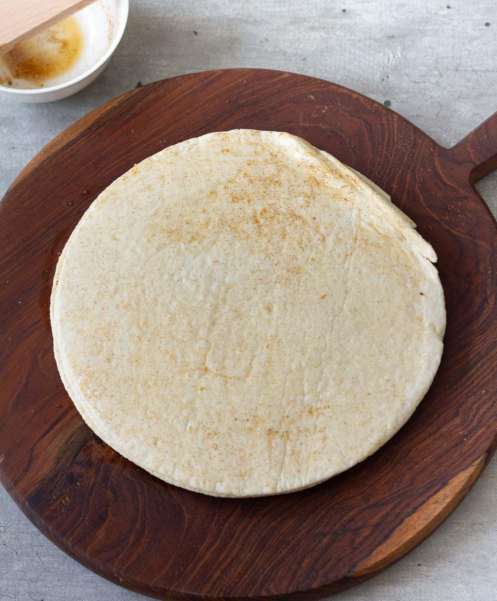 brush the olive oil mixture on the tortillas