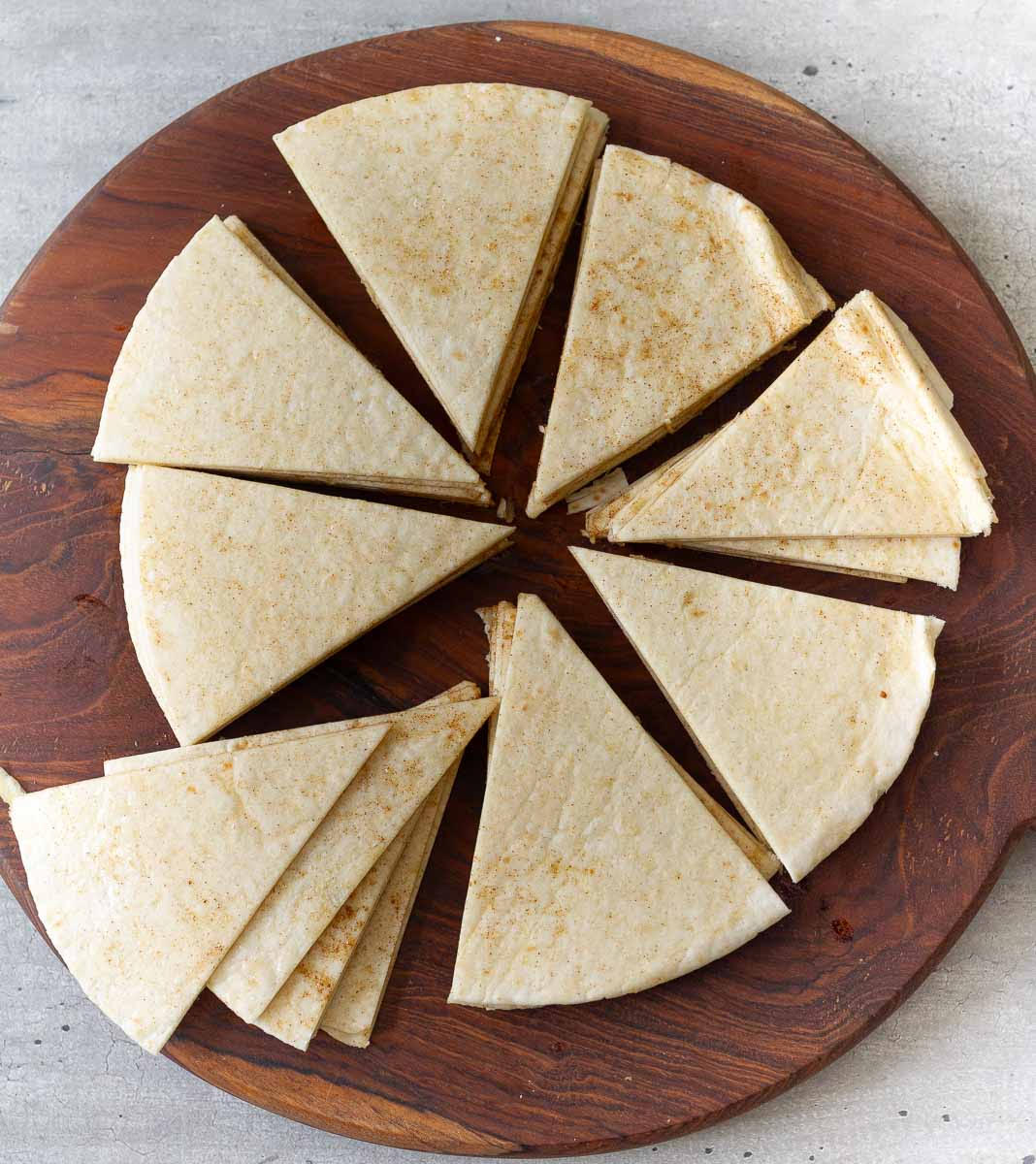 cut the tortillas into triangles