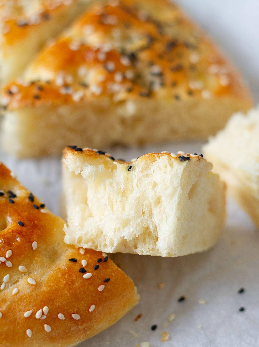 Cross section of turkish pide bread slice