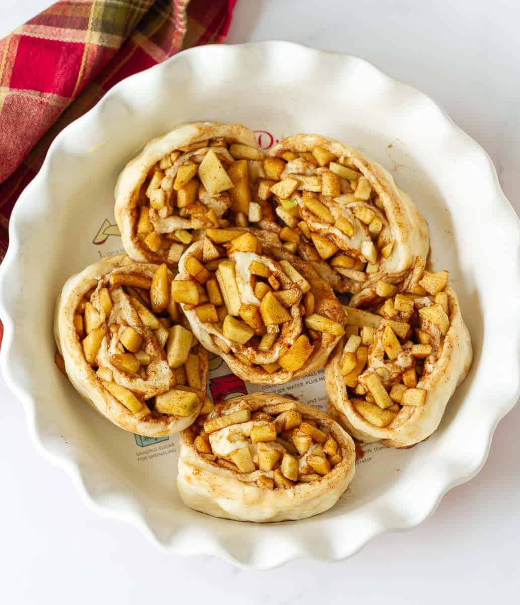 Apple rolls in a baking pan for 2nd proof