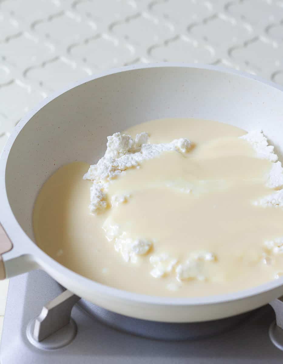 cook paneer and condensed milk in a pan