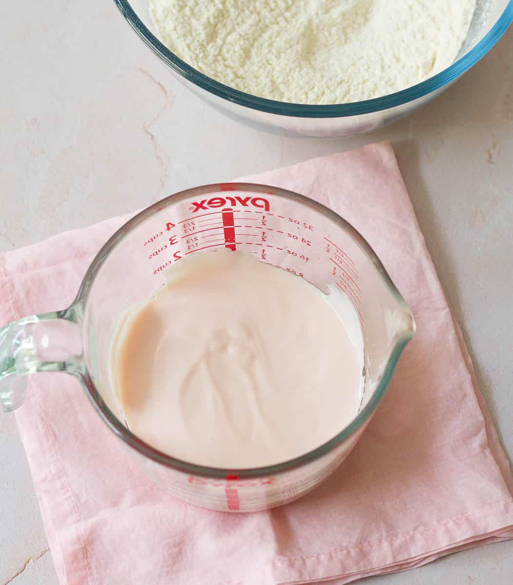 Dry and wet  ingredients for tres leches 