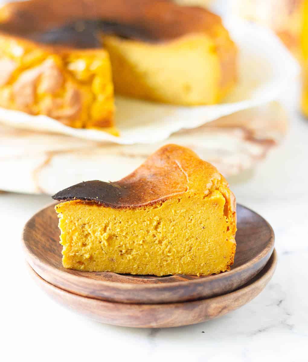 slice of Pumpkin Basque Cheesecake