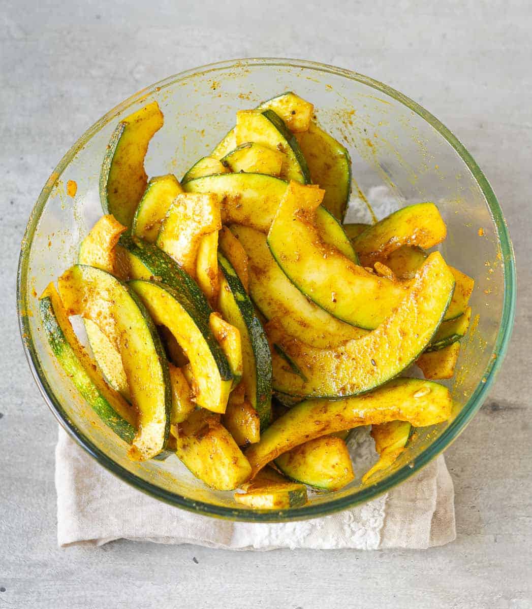 Spice and olive oil tossed pumpkin slices