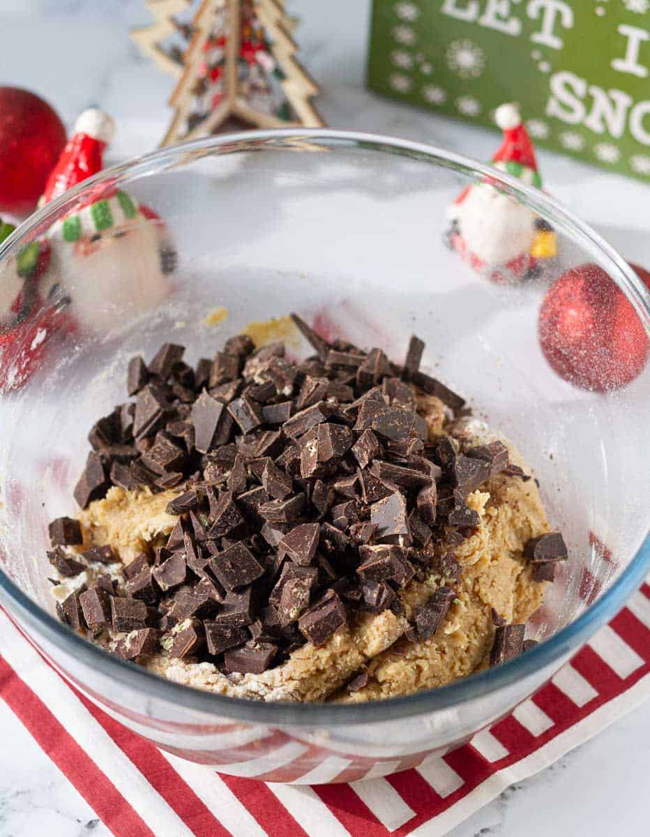 Add chocolate chunks to the cookie dough