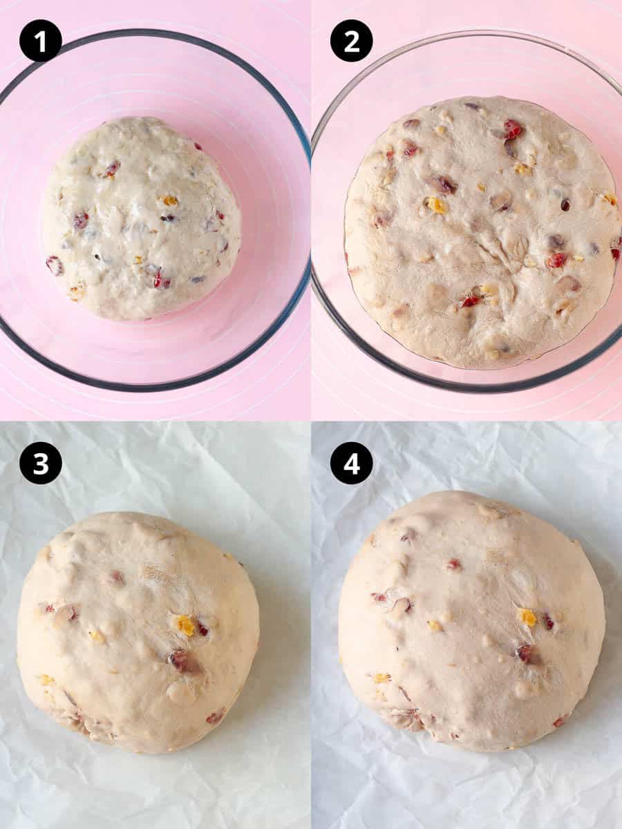 1st and 2nd proofs for the cranberry walnut bread