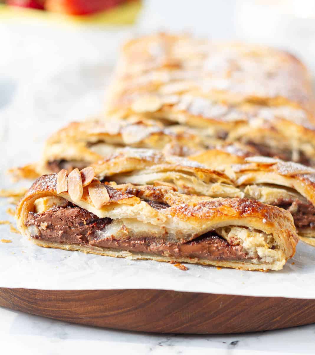 a slice of chocolate puff pastry