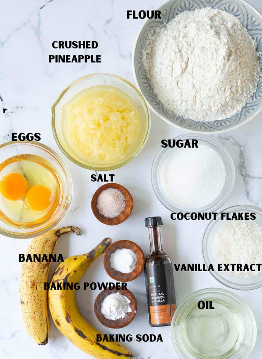 Ingredients for Hawaiian Banana Bread