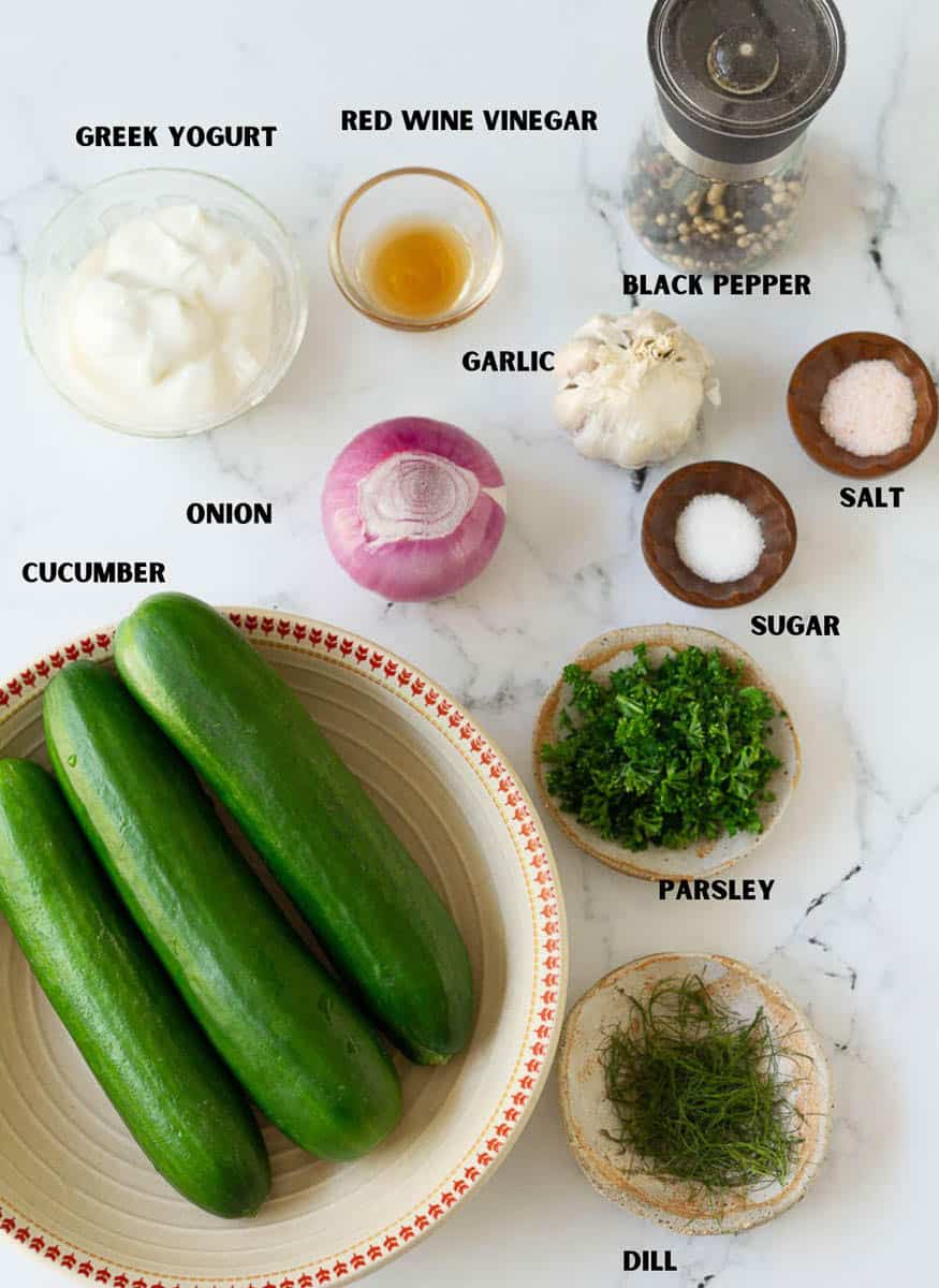 Ingredients for Creamy Cucumber Salad with Greek Yogurt