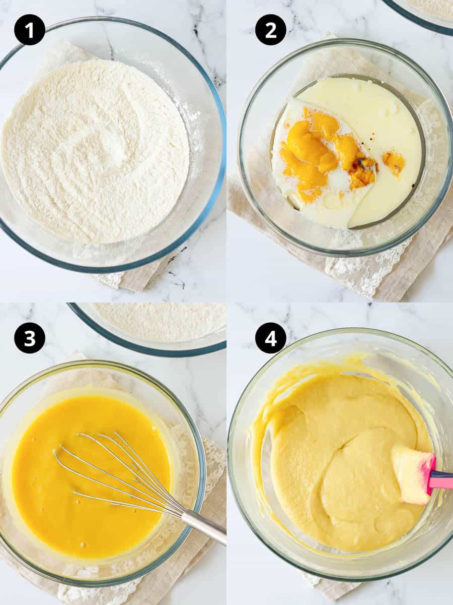 Steps for making cake for mango tres leches.