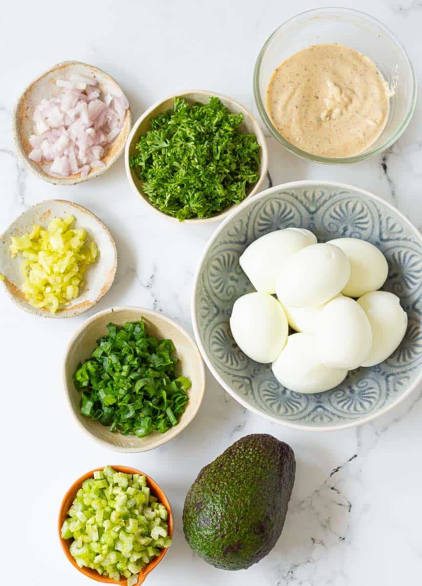 Ingredients for Easy Avocado Egg Salad.