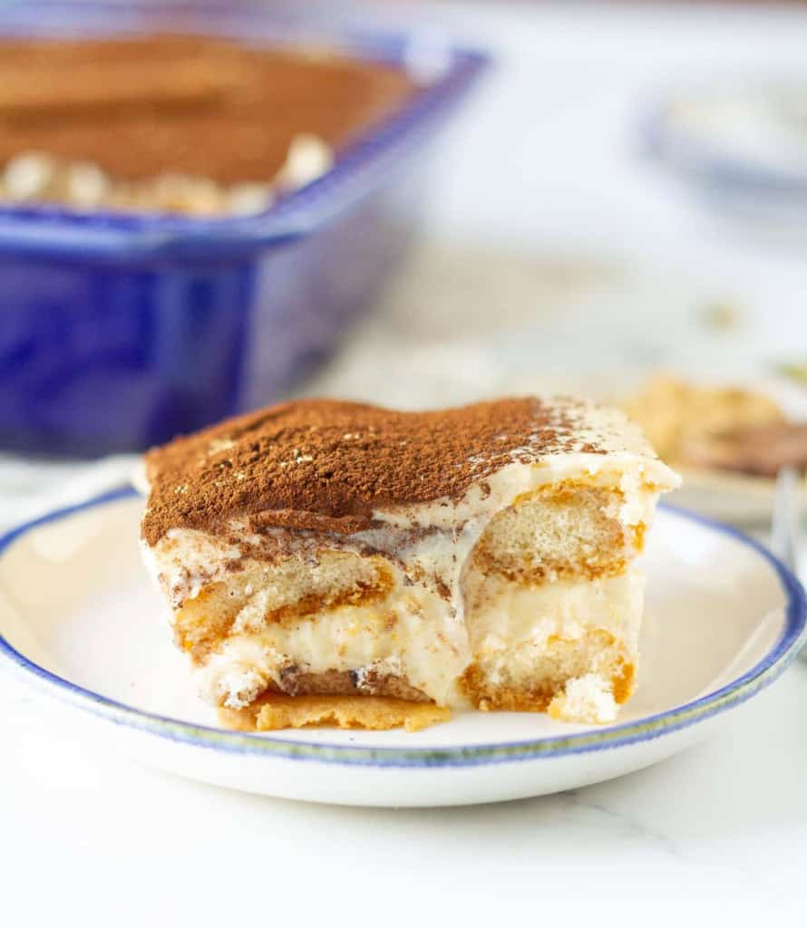 A slice of chai tiramisu on a small plate.