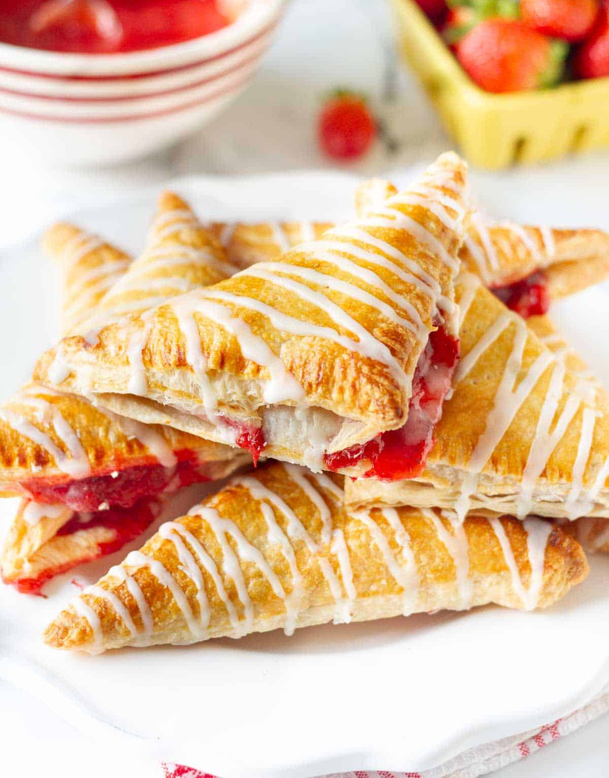 strawberry turnovers on a white plate.