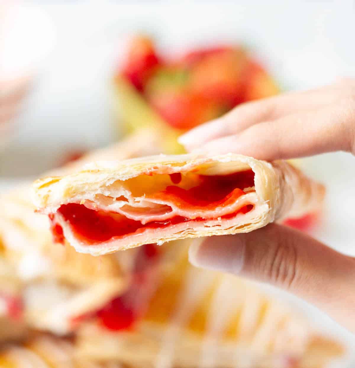 cross section of a turnover to show the filling.