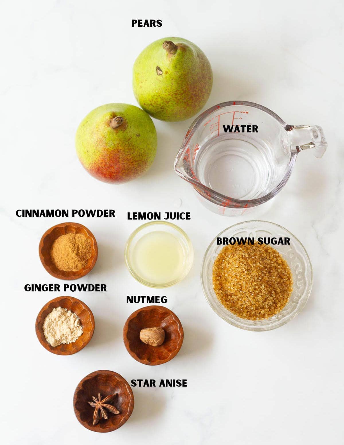 Labelled ingredients for making pear butter.