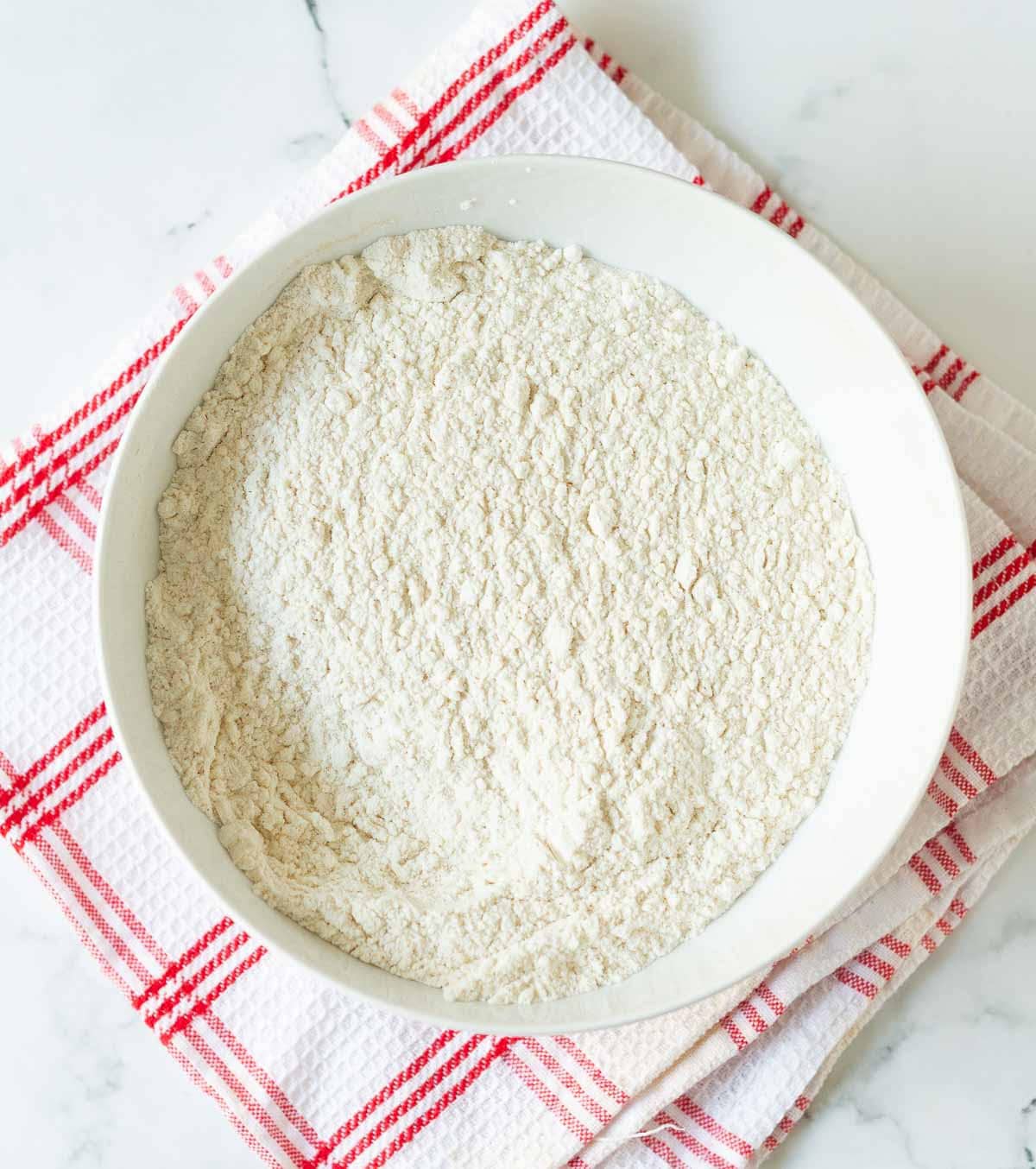 Dry ingredients in a mixing bowl.