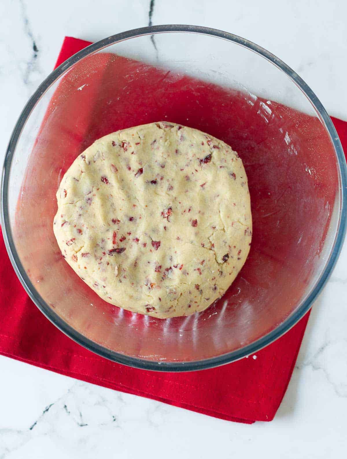 cookie dough in a mixing bowl.