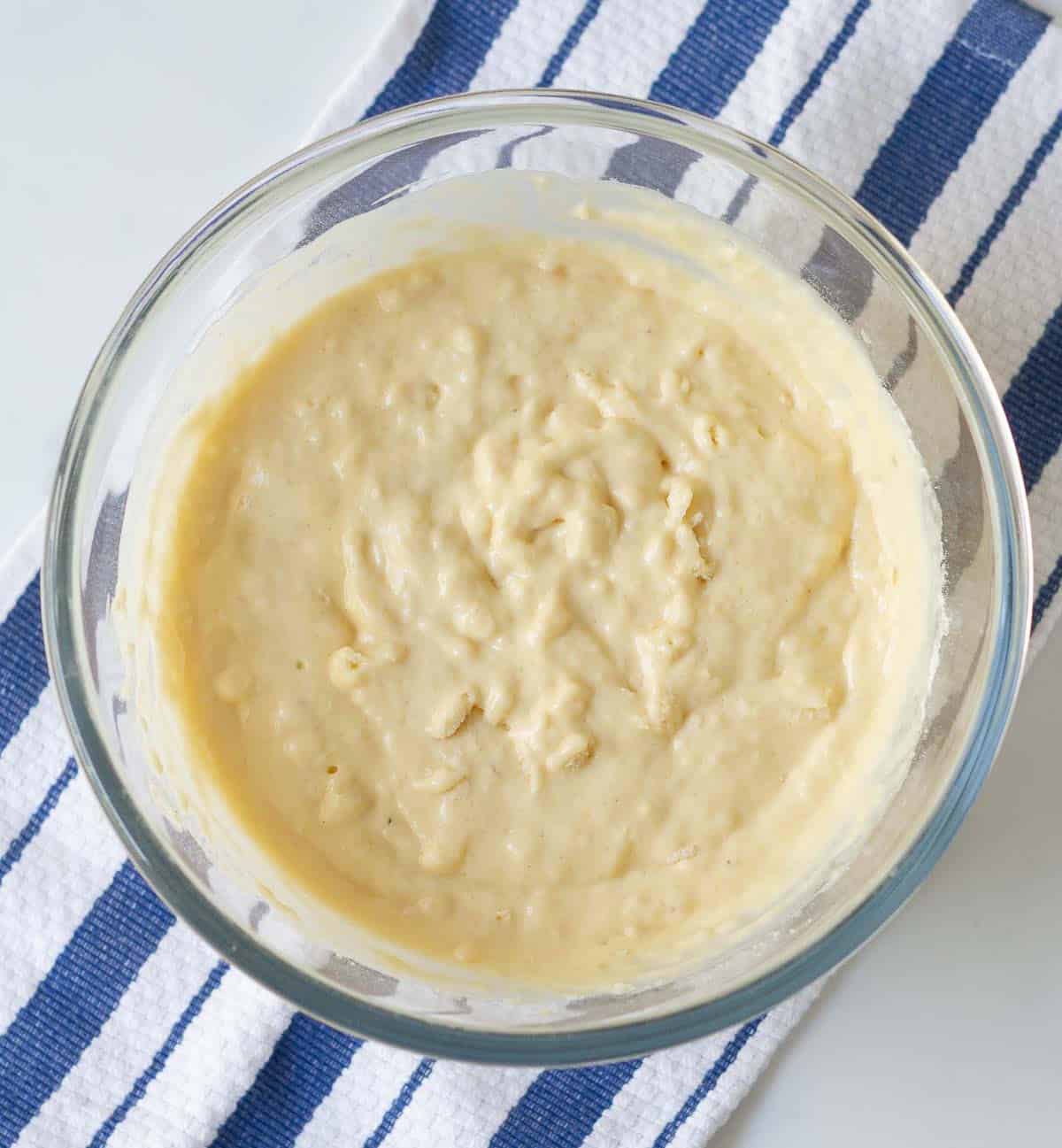 Pancake batter in a mixing bowl.