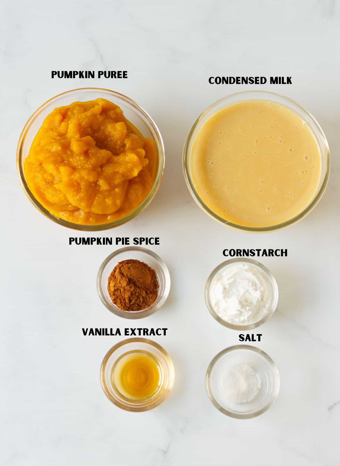 Ingredients for making eggless pumpkin pie filling.